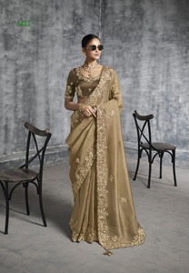Sari de seda premium, hermoso y elegante, con blusa lujosa con bordados y encaje para adultos. - Product Image 4