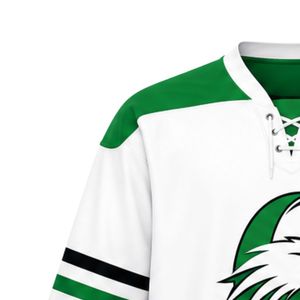 White Green Sublimation Ice Hockey Jersey Long Sleeve Sports Team Uniform Match Shirt Outdoor Training Wear <b>Athletic</b> Hockey - Product Image 5