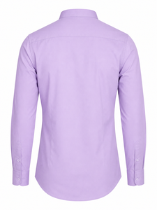 Camisa de Hombre Manga Larga, Color Morado Sólido, Popelina, Cierre de Botones, Estilo Casual Elegante, Corte Regular - Product Image 2