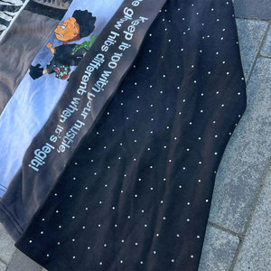 Custom Men's Knitted Oversized T-<b>Shirt</b> Custom <b>Patchwork</b> Graphic Streetwear Cartoon Print Mixed Panels Rhinestone Dot Sleeve - Product Image 3