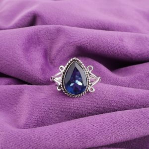 Bague Art Déco en Topaze Bleue de Londres Certifiée IGI, Coupe Poire, en Argent Sterling 925, Bague de Promesse, Pierre de Naissance de Novembre, Cadeau de Bijoux - Product Image 1