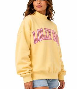 Women's Cotton Fleece <b>Mock</b> <b>Neck</b> Sweatshirt Custom Logo Gingham Applique Embroidery Loose Fit Eco-Friendly <b>Top</b> - Product Image 3