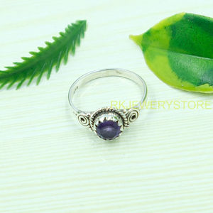 Bague en argent sterling 925 avec améthyste violette naturelle, design corde fait main |   Bijoux vintage bohèmes en pierres précieuses, cadeau de Noël pour femmes - Product Image 4