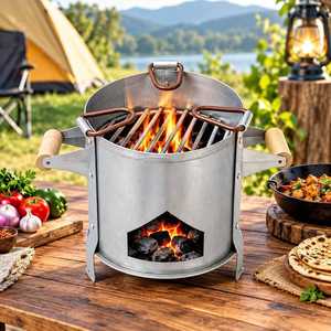 Stainless Steel Charcoal <b>BBQ</b> Grill with Removable <b>Grate</b> - Product Image 1