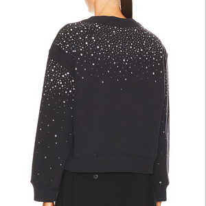 Custom Women Rhinestone Sweatshirt Luxury <b>Crystal</b> Studded Pullover Casual Fashion Crewneck Long Sleeve <b>Top</b> - Product Image 3