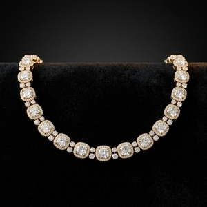 10K 14K 18K Rose Gold Plated <b>Cushion</b> Cut <b>Statement</b> Halo Tennis Necklace Featuring Lab Grown Diamonds Magnificent Collar Choker - Product Image 1