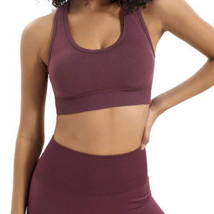 Conjunto de Yoga sin Costuras de 2 Piezas, Top Corto de Cintura Alta y Leggings Largos, Color Sólido, Espalda Cruzada, Ropa Deportiva para Mujer - Product Image 4