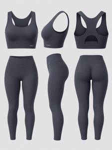 Conjunto de yoga de 5 piezas para mujer: Chaqueta con capucha y media cremallera, sujetador deportivo, top corto cruzado, leggings y shorts para entrenamiento. - Product Image 6