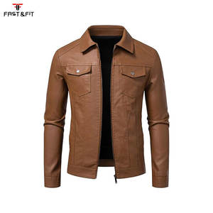 Chaqueta de Motociclista de Cuero Casual para Hombre, Corte Ajustado, Invierno, con Logotipo Frontal en Lona - Product Image 1