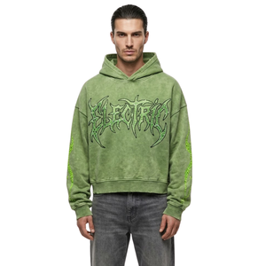 Mineral Wash Combed Cotton <b>Hoodie</b> <b>Fleece</b> Gothic <b>Line</b> Print Kangaroo Pockets Warm Casual Thermal Acid Wash Hoodies - Product Image 4
