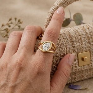 14K Gold Pear Cut Diamond Multi Band <b>Ring</b> Wrap Bypass Engagement Party Luxury Statement Designer Jewelry Rhodium Plated <b>for</b> <b>Men</b> - Product Image 6