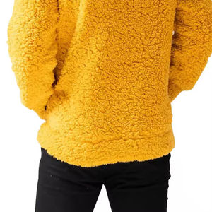 Men <b>Yellow</b> Fleece Hooded Pullover Sweater Solid Color Full Sleeve Knitted Winter Wear with Front Pocket Anti-Pilling - Product Image 4