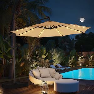 Parasol de patio suspendu déporté de 3 m avec 32 lumières LED, réglage facile de l'inclinaison, abri extérieur pour jardin et piscine - Product Image 2