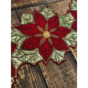 R.L.K Leila's Linens Camino de Mesa con Cuentas, Poliéster/Algodón, Ecológico, Lavable a Mano, Rojo, Verde, Flor de Pascua, Navidad, 36x15 - Product Image 2
