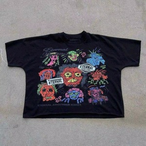 เสื้อยืดคอวีแขนสั้นสีดำสำหรับผู้ชาย ผ้าฝ้ายถักคุณภาพสูง 100% ตกแต่งขอบตัดสี พร้อมสกรีนลายตามสั่ง ขายส่ง - Product Image 1