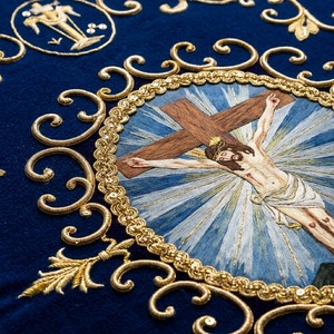 Custom Blue Velvet Church <b>Banner</b> Hand Embroidered Gold Liturgical Processional Standard <b>Banner</b> - Product Image 6