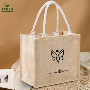AYUSH Natural Logo Printed Eco-Friendly <b>Double</b> Foldable Jute Bags Customized Color Durable Everyday Strong Food - Product Image 5