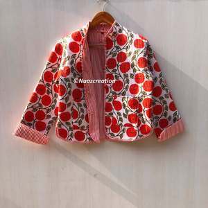 Veste matelassée pour femme, respirante, réversible, hiver, broderie florale, coton, col en V, manches longues, col mandarin, longueur courte - Product Image 1