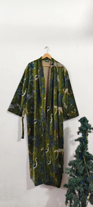 Bata Kimono Larga de Algodón con Estampado de Bloques y Cuello en V, de Secado Rápido, Ligera, para Primavera/Verano, Ideal como Bata de Dama de Honor o Ropa de Dormir - Product Image 4