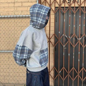 Sweat-shirt unisexe à capuche zippé en patchwork à carreaux, coupe classique, décontracté, pour l'automne, en molleton 100% coton, anti-rétrécissement, avec poches, gris - Product Image 4