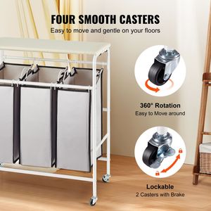Asse da Stiro a 3 Sezioni Resistente e Carrello Portabiancheria con Ruote Bloccabili e 3 Sacchi Rimovibili - Soluzione di Stoccaggio Mobile - Product Image 5
