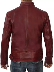 แจ็คเก็ตนักแข่งรถ lambskin Maroon สำหรับผู้ชาย - Product Image 2