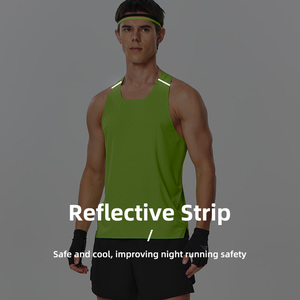 Men's Reflective Tank Top Solid Green Quick Dry Sporty O-Neck Knitted <b>Running</b> <b>Singlet</b> - Product Image 5
