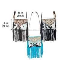 Sac bandoulière multifonctionnel personnalisé en cuir de vachette véritable, design de luxe, fait main, avec franges, style western