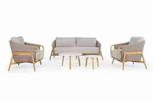 Elegante Juego de Mesa de Centro para Patio con Patas de Madera y Tablero Blanco - Product Image 2