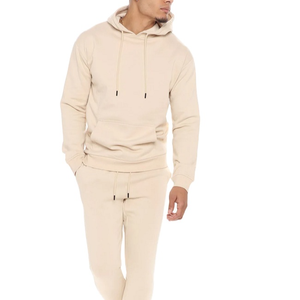 Sweat-shirt à capuche beige pour homme, manches longues, couleur unie, cordon de serrage, avec poches, vêtement d'automne, 100% coton, poids moyen - Product Image 2