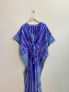 Lot Of Vintage Silk Tie-Dye <b>Kaftan</b> <b>Maxi</b> Casual Dresses in Printed Crepe Silk - Product Image 5