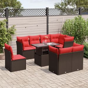 Set di divani da giardino in polyrattan marrone da 9 pezzi con cuscini, mobili da esterno dal design contemporaneo - Product Image 1