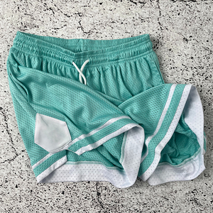 Pantalones Cortos de Baloncesto Unisex de Malla, Color Sólido, Cintura con Cordón, Transpirables, para Verano, para Adultos, Azul Marino y Verde Menta - Product Image 5