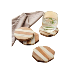 Sous-verres ronds en bois faits à la main avec support, lot de 6, motif floral gravé au laser, écologiques, style rustique, pour la maison - Product Image 2