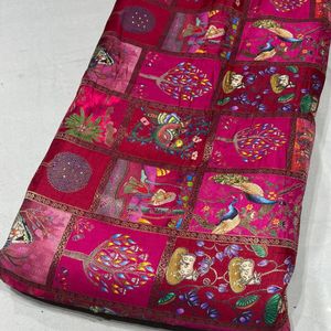 Tissu en soie Dola tissé léger de 45 pouces avec imprimé placé pour filles/garçons, idéal pour les costumes Anarkali, les Kurtis et les jupes ethniques - Product Image 3