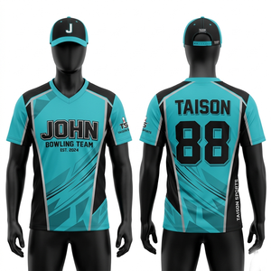 Men <b>Bowling</b> Jersey Polyester Interlock Fabric Breathable Cream Navy Teal Orange Sublimation Custom Name Heat Transfer Logo Team - Product Image 4