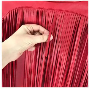 Econex Sports Red PU <b>Leather</b> Fringed Embroidered Varsity <b>Blazer</b> Women's Short Turn-down Collar Full Sleeve Breathable Casual - Product Image 5