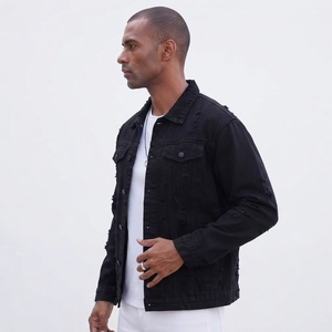 Blouson Bomber Unisexe en Jean Délavé Bleu Clair Effet Usé avec Fermeture Éclair Manches Longues Vêtement d'extérieur Camouflage Printemps Formel - Product Image 3