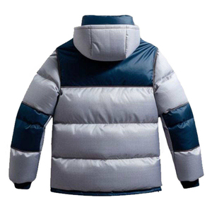 Men's <b>Silver</b> Blue Color Blocking Puffer <b>Jacket</b> Windproof Zipper Closure Casual Winter Coat Stand Collar Regular Fit - Product Image 2