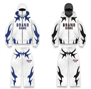 Ensemble de survêtement unisexe respirant à capuche imprimé par transfert thermique, effet délavé, coupe évasée, avec cagoule intégrée - Product Image 1