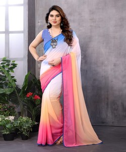 Sari de diseñador Georgette con estampado, listo para usar en un minuto, con blusa sin coser, para fiestas indias, venta al por mayor en EE. UU. y Europa - Product Image 1