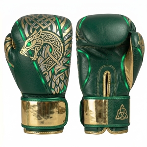 Gants de boxe en cuir à lacets, motif dragon celtique vert or, respirants, pour adultes, MMA, équipement d'entraînement d'arts martiaux personnalisé - Product Image 1