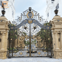 Portails de Luxe Royaux Victorien en Fer Forgé, Grandes Portes d'Entrée Doubles Dorées Patinées, Anti-Effraction Avancé, Écologiques