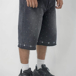 Pantalones Cortos de Mezclilla Holgados Estilo Y2K con Pedrería, Cintura Elástica, Casuales, para Verano, Estilo Urbano, para Hombre - Product Image 2