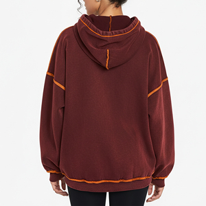 Sweat à capuche oversize pour femme, délavé à l'acide, avec surpiqûres contrastantes, broderie de logo personnalisée, épais, pour l'hiver, prix de gros abordable - Product Image 3