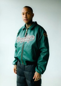 Veste bomber en cuir streetwear solide FLY GEENIUS X VANSON - Vert Brooklyn - Product Image 3