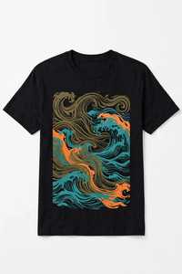 เสื้อยืดกราฟิกสีดำสำหรับผู้หญิง พร้อมลายพิมพ์รูปคลื่น คอกลม แขนสั้น ลำลอง สำหรับฤดูร้อน - Product Image 2