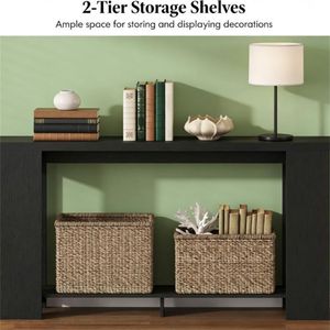 Distressed <b>Black</b> <b>Console</b> Table with Storage for Entrance Sofa Hallway or Desk Use - Product Image 3