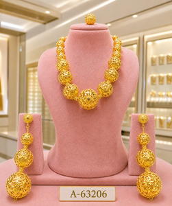Conjunto de Collar y Pendientes con Borlas Chapadas en Oro, Joyería Étnica Clásica para Mujer, para Bodas, A-63201 - Product Image 5