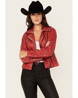 Veste en cuir pour femme motif étoile et cœur, en peau d'agneau rouge crème, style motard avec appliqué au dos, manteau moto western pour femme
